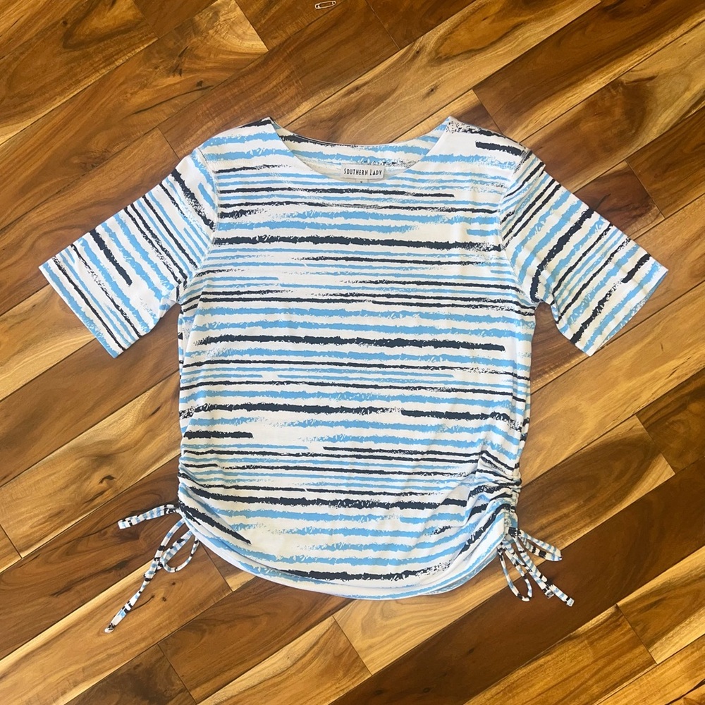 Southern Lady Blue and White Striped Top with Side Ties